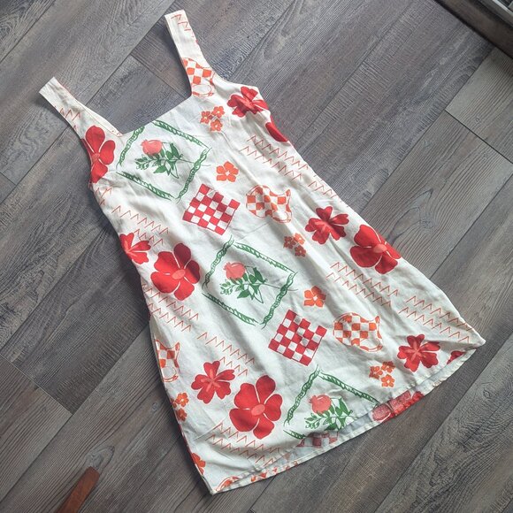 NWT Japna Women's Cotton Linen 60s Sheath Mini Dress in Picnic Pattern M - Picture 1 of 7